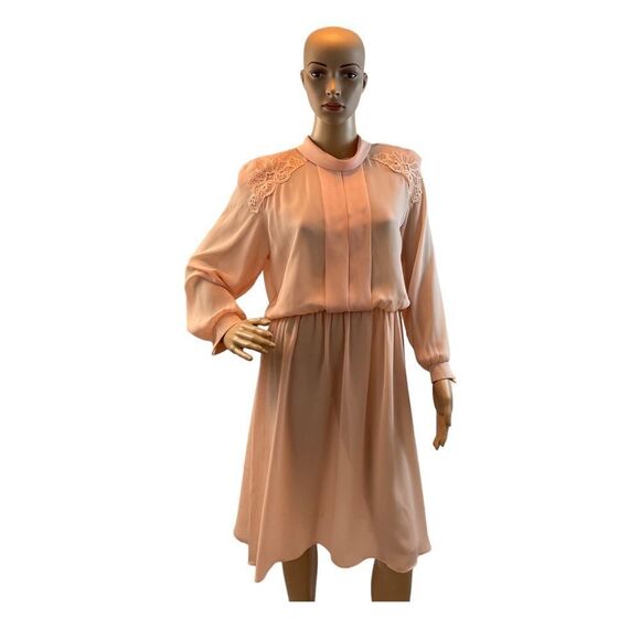 Vtg Jennifer Gee Shoulder Padded Elastic Waist Sheath Orange Dress size 12 Petit - Picture 1 of 14